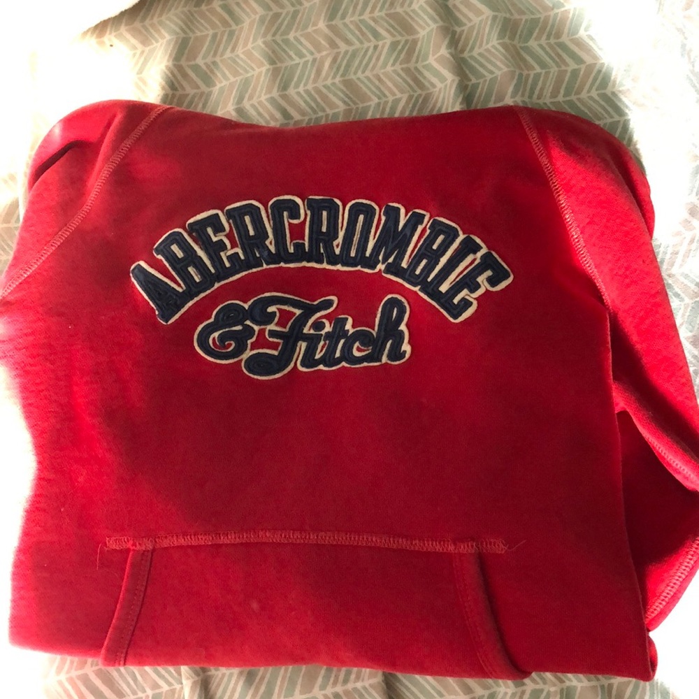 Red Abercrombie and Fitch hoodie.